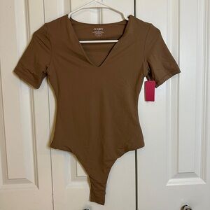 NWT Double Lined Brown V- Neck Bodysuit